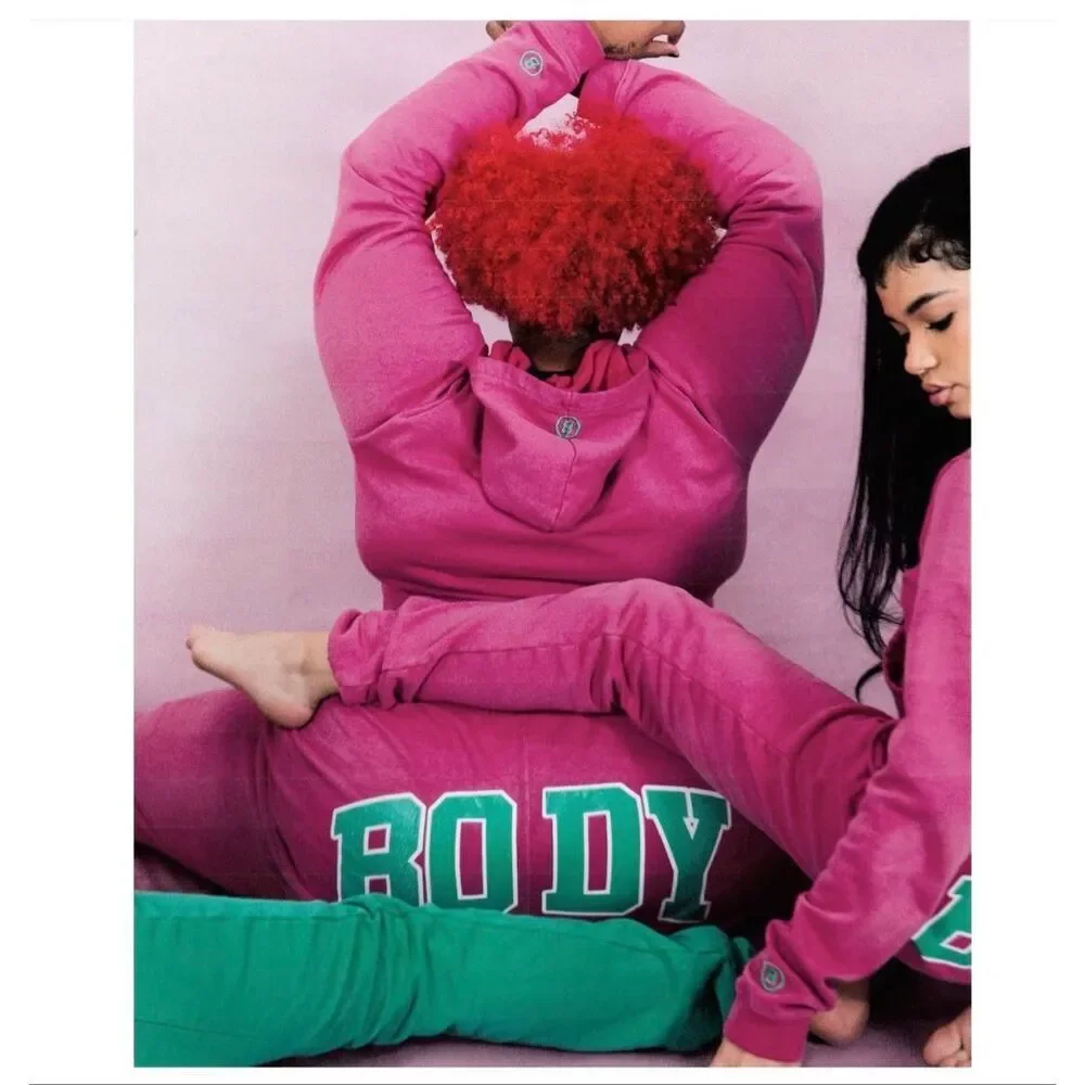 Body by Raven Tracy Pink Green Backshot Logo High Rise Elastic Waist Jogger Swea - Picture 16 of 16